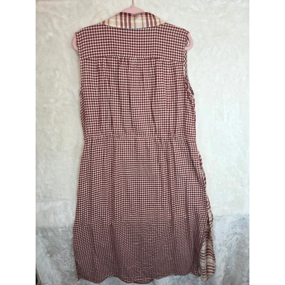 Cato Womens Large Burgundy Gingham Plaid Mixed Print Sleeveless Shirt Dress‎